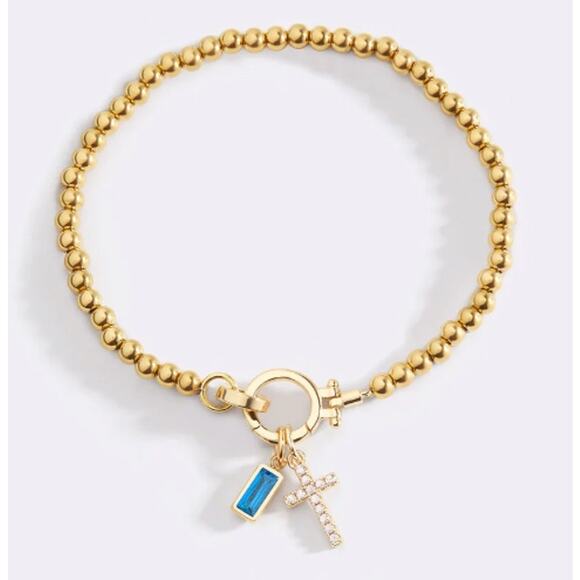 RETAIL $80 Mint & Lilly Cross Charm Birthstone Bracelet*Blue Topaz December - Picture 2 of 2